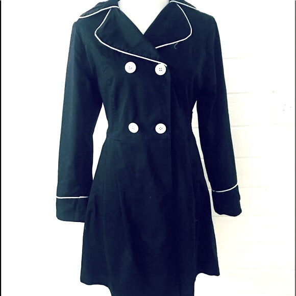 Vintage 60s Black Short Trench Coat Raincoat - Picture 3 of 10